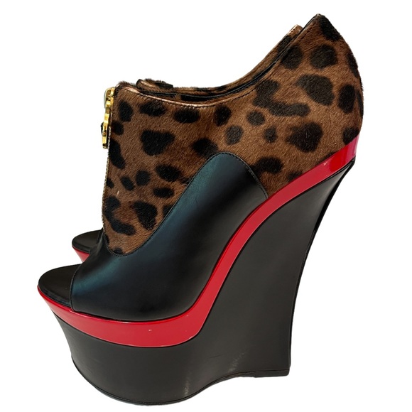Versace Pony Hair Leopard Print Platform Shoes - Picture 3 of 16